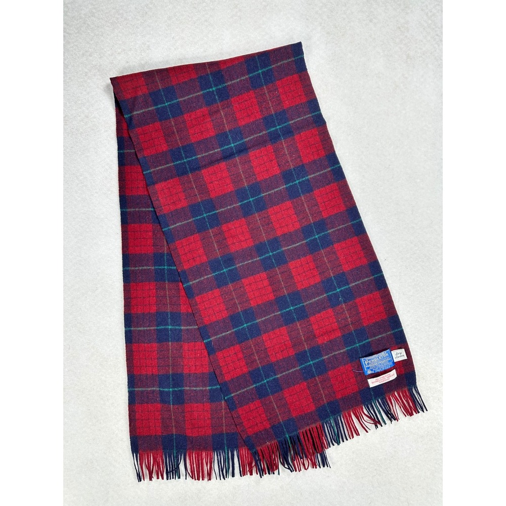 Pendleton Wool Scarf Robinson Dress Tartan Plaid Red Blue Vintage Made in USA